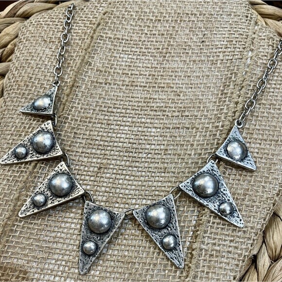 BRUTALIST NECKLACE VINTAGE Antique Silver Mid Century Modern Coachella - Picture 2 of 7